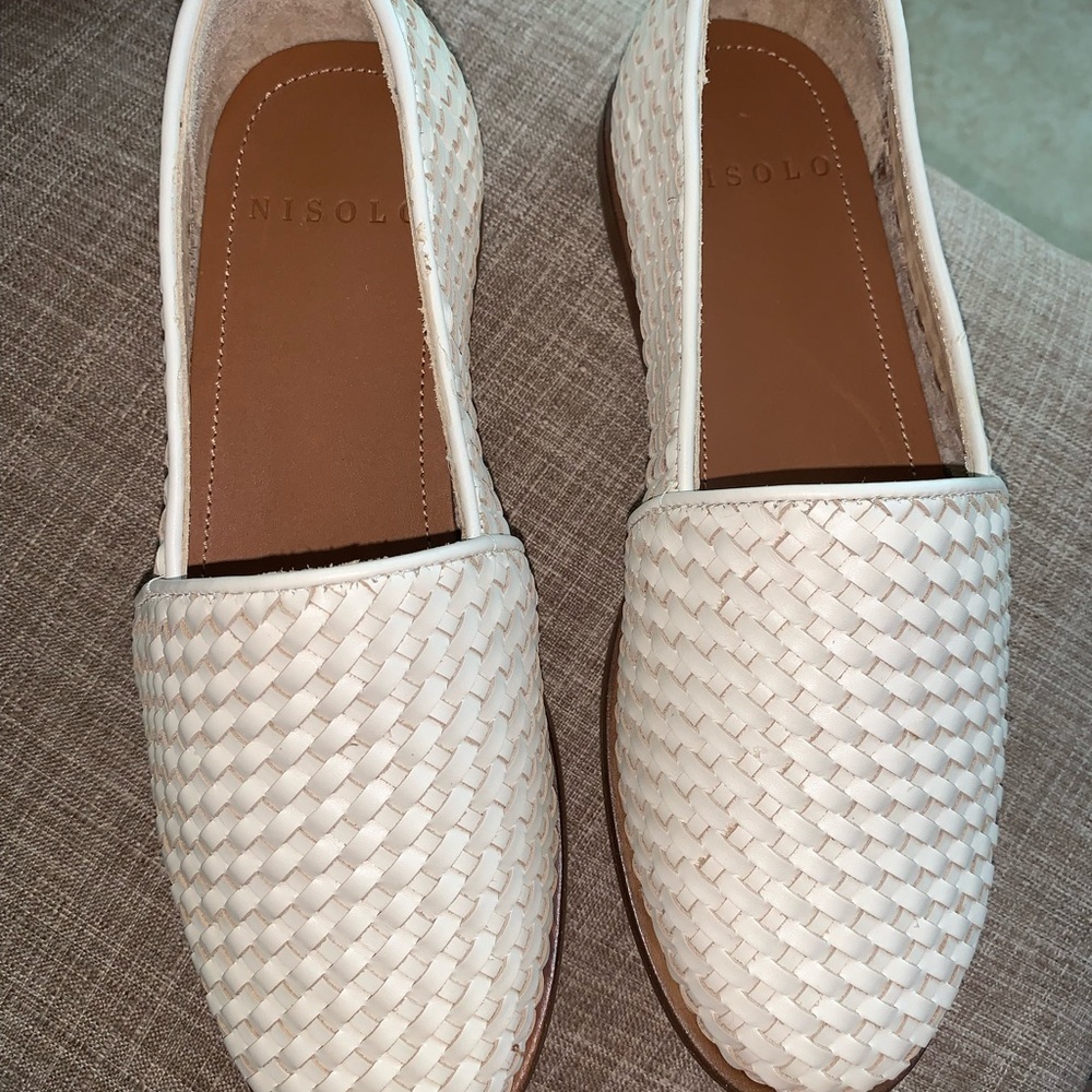 Nisolo Cream Woven Flats with Basket-Weave Texture
